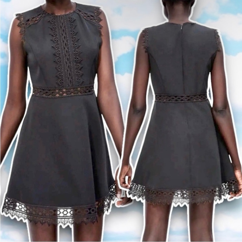 NWT ZARA Contrasting Lace Mini Dress Coquette Wedding Guest Dark Lolita Party